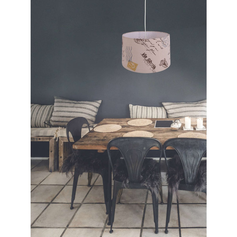 Textiel hanglamp "print", jong wonen, hangende lamp, textiel in bruin, E27 Socket, voor eetkamer, woonkamer, gang of kantoor, Ø40 cm