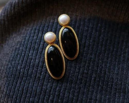 Moderne vintage zwarte onyx oorbellen