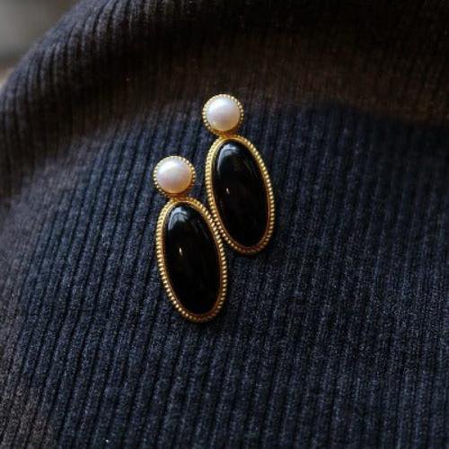 Moderne vintage zwarte onyx oorbellen