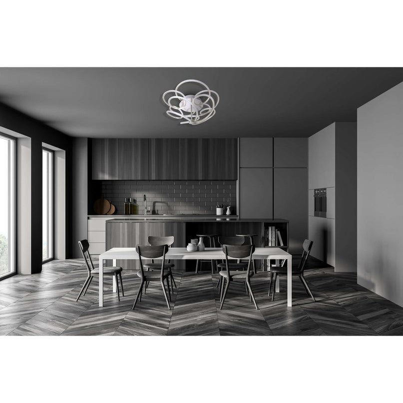 LED-plafondlamp "Rizado" Ø: 57 cm gemaakt van metaal in satijnen nikkel en plastic, met stevig ingebouwde LED's, verlichting voor woonkamers en kantoor.