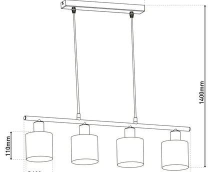 4 hanger lamp "maron" gemaakt van metalen satine-meter met stof paraplu's in bruin, met E14-aansluiting, lamp voor woonkamer of eetkamer, 71,5 x 12 cm