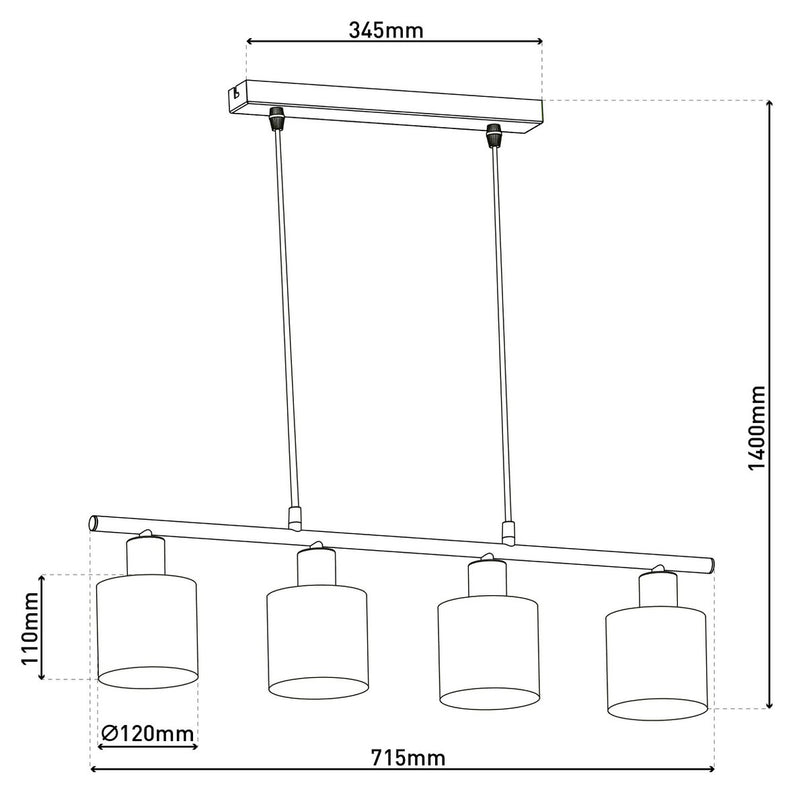 4 hanger lamp "maron" gemaakt van metalen satine-meter met stof paraplu's in bruin, met E14-aansluiting, lamp voor woonkamer of eetkamer, 71,5 x 12 cm