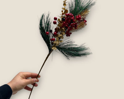 Kerstbloemcombinatie  | Zijden kunstbloem | Lengte 61cm  1pcs