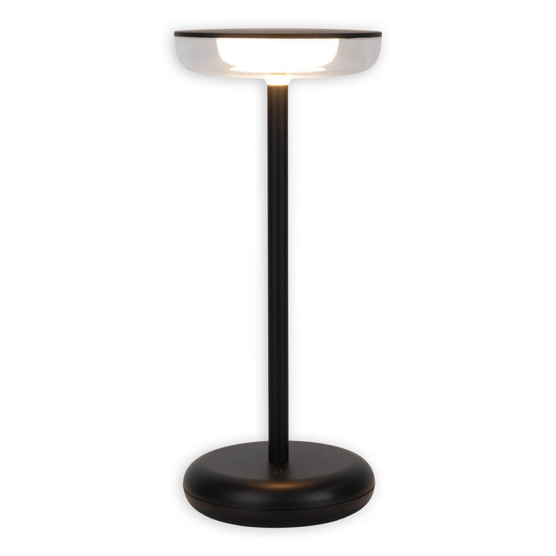 Noteloze tabletlamp "PASI" voor buiten en binnen, gemaakt van metaal en plastic in zwart, dimbaar, met aanraking en geheugenfunctie, ca. 26 cm hoog
