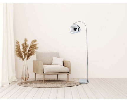 Staande lamp "stijl", retro klassieke vloerlamp met boog gemaakt van chroomkleurig metaal met, E27-aansluiting, 146 cm hoog, ideaal voor eetkamer, woonkamer en kantoor.