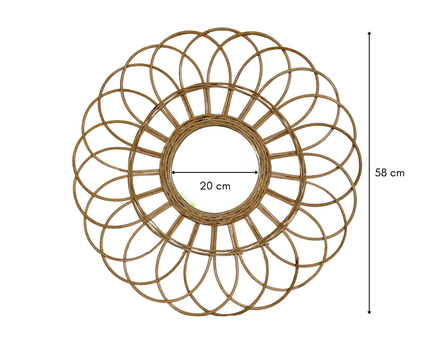 Rotan spiegel 58 cm | Handgemaakte Boho Wandspiegel MAGUWO