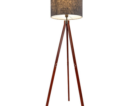 Staande lamp "Filco" Ø Ca. 45 cm, 147 cm hoog, gemaakt van hout en plastic in bruin en grijs, voor E27, voor woonkamer, slaapkamer en eetkamer