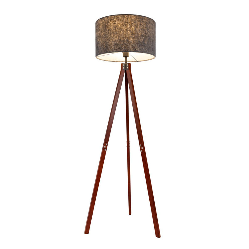 Staande lamp "Filco" Ø Ca. 45 cm, 147 cm hoog, gemaakt van hout en plastic in bruin en grijs, voor E27, voor woonkamer, slaapkamer en eetkamer