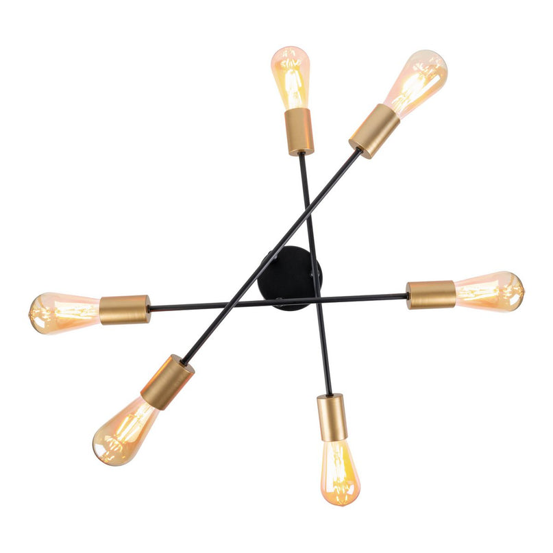 Plafondlicht "Modo" 6-flame gemaakt van metaal in zwart, versies goud, E27-aansluiting, plafondlamp voor woonkamer, eetkamer, keuken, gang, gang of kantoor met een Øvon 54,5 cm