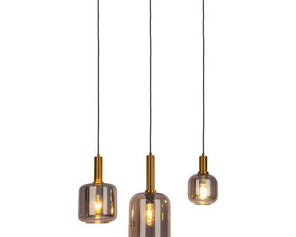 3 hanglamp "fumo", hanglamp gemaakt van metaal en glas in zwart, met E14 -aansluiting, voor eetkamer, woonkamer, gang of kantoor, hangende lamp 82 cm lang