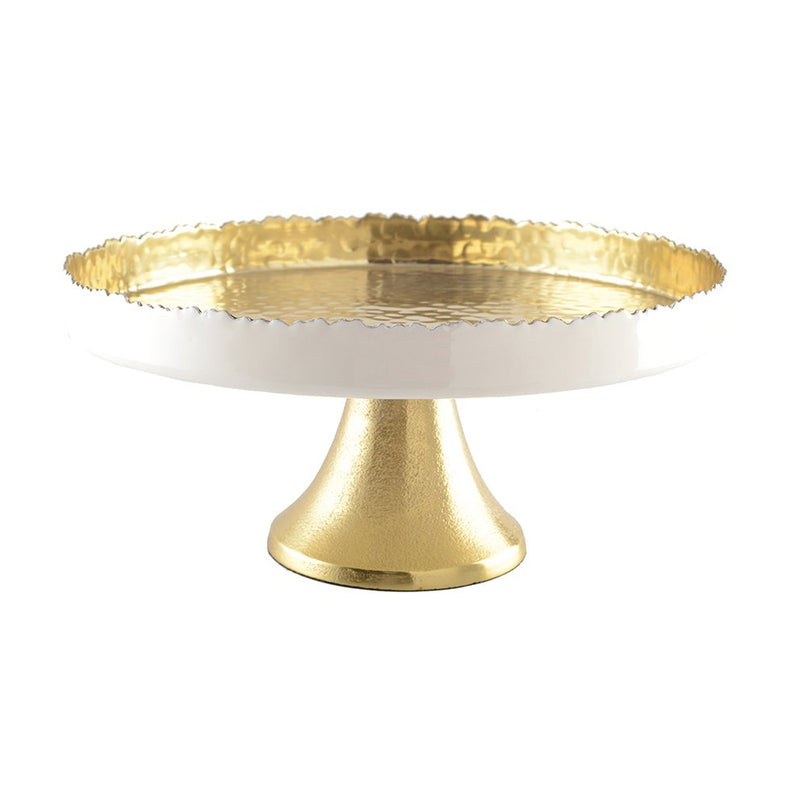 Witte en gouden cakeschotel op voet 30x30x12,5 cm