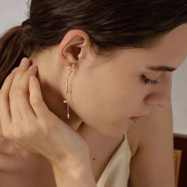 Retro rosévergulde lange oorbellen