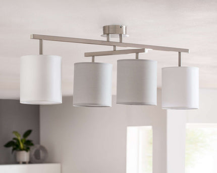 4 plafondlamp "tilde", klassieke metalen plafondlamp en textiel in grijs met E27 -aansluiting, 82 cm lang, de paraplu's zijn verstelbaar, ideaal voor woonkamer, eetkamer en slaapkamer
