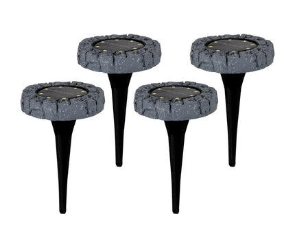 4 Set LED LED Solar-Floor-So-spit "Kian", voor buiten, plastic vloerlamp in grijs, met geïntegreerde LED