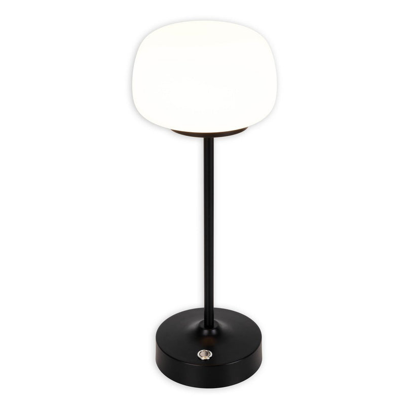 LED -batterij/ tafellamp "Pina" 30 cm hoog, gemaakt van metaal (zwart) en glas (wit), geïntegreerde LED's, warm wit