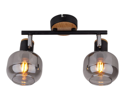 2 Spot plafondlamp "fumoso", metalen plafondlamp en rookglas in zwart en natuur, met E14 -aansluiting, voor eetkamer, woonkamer, gang of kantoor, 40 x 20 cm