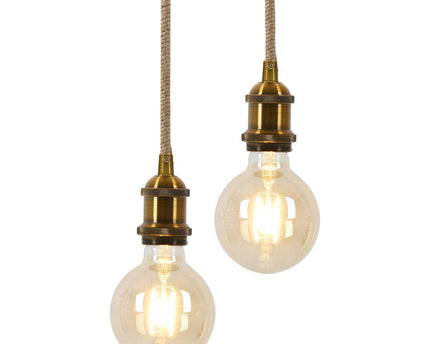 Metalen metalen Baldachin met 2 personen "Ontario" Decoratieve hanglamp gemaakt van metaal in alt-messing en jute, E27-versies, verlichting voor woonkamers of kantoor.