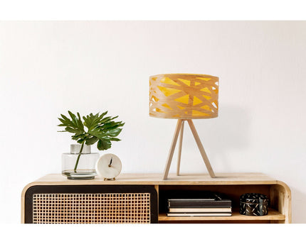 Tafellamp "Finja" gemaakt van natuurlijk gekleurde plastic/holzimitatie, met E27-versieverlichting voor woonkamer, eetkamer of kantoor, 55 cm hoog