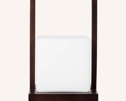 Noah donkerbruine houten oplaadbare tafellamp met glas en houten handgreep