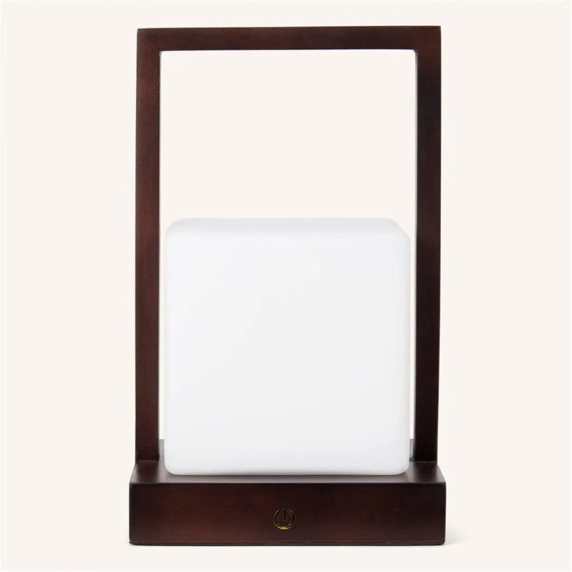 Noah donkerbruine houten oplaadbare tafellamp met glas en houten handgreep
