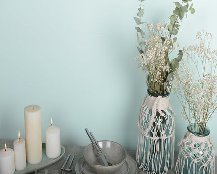 Macrame groen groen glazen vaas H.16,5 cm