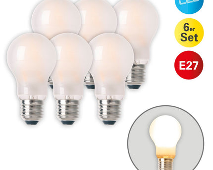 6-set LED-lamp voor E27-versie met elk 8 watt, gemaakt van metaal en glas, warm wit
