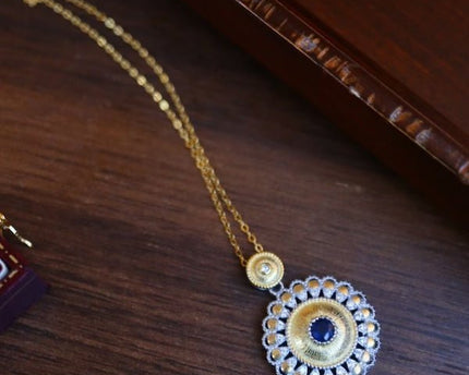 Echte saffier Goudbloem hanger ketting