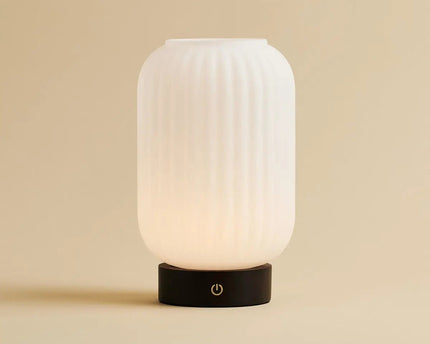 Lilly donkerbruin unieke oplaadbare lamp - matglaslamp, houten basis, dimable, 3 lichte modi