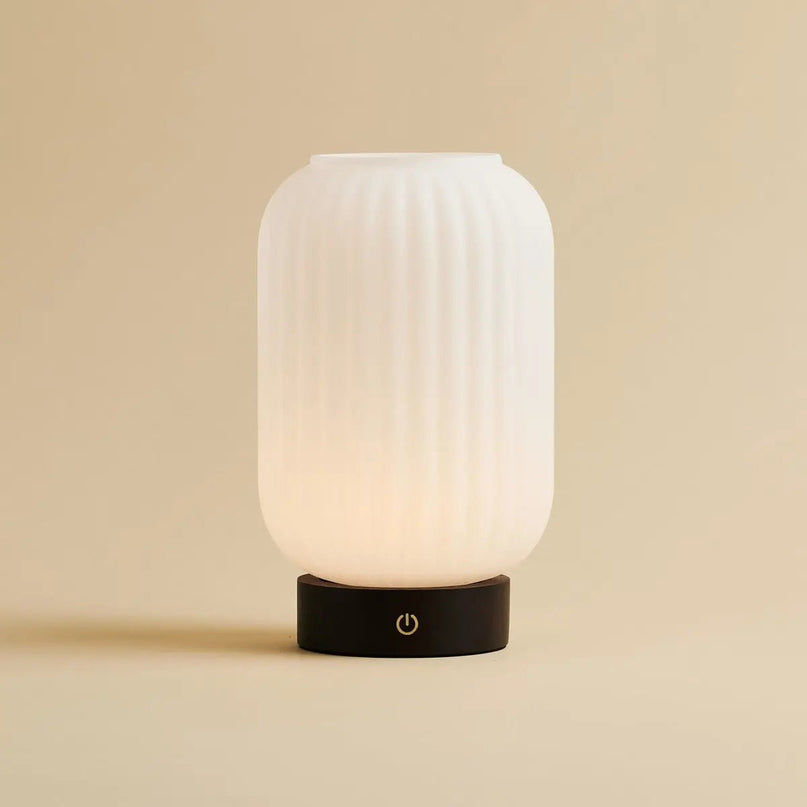 Lilly donkerbruin unieke oplaadbare lamp - matglaslamp, houten basis, dimable, 3 lichte modi