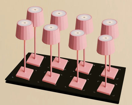 Combi Set Professional-8 x Wouter Flamingo Roze oplaadbare tafellampen & 1 x Central Station draadloos laadstation met Qi-Technology-Perfect voor restaurants, gastvrijheid en hotels