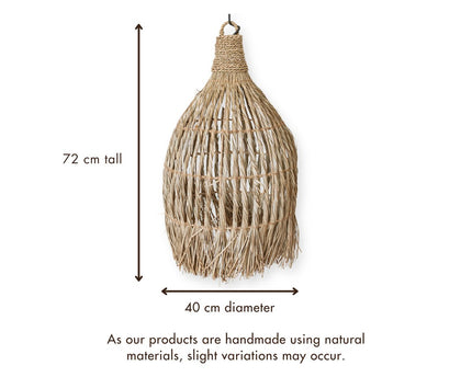Plafondlamp van zeegras – Boho lampenkap hanglamp – natuurlijke hanglamp – grote trechtervormige zeegras lampenkap LAMPUNG (Ø 40 cm)