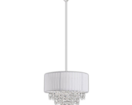 Decoratieve hanglamp "Crystallo", hanglamp gemaakt van metaal, transparant plastic en wit textielmateriaal, E27 -aansluiting, voor eetkamer, woonkamer, gang of kantoor, 30 cm diameter