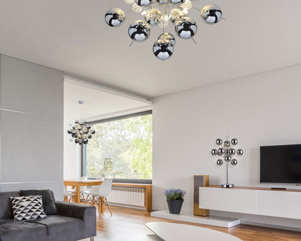 Hanger lamp "explosie" chroom gemaakt van metaal en glas, G9 -versies, hangende lamp voor eetkamer, woonkamer, gang of kantoor, Øca. 65 cm
