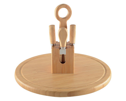 Houten kaaslade draait met 4 kaasgerei