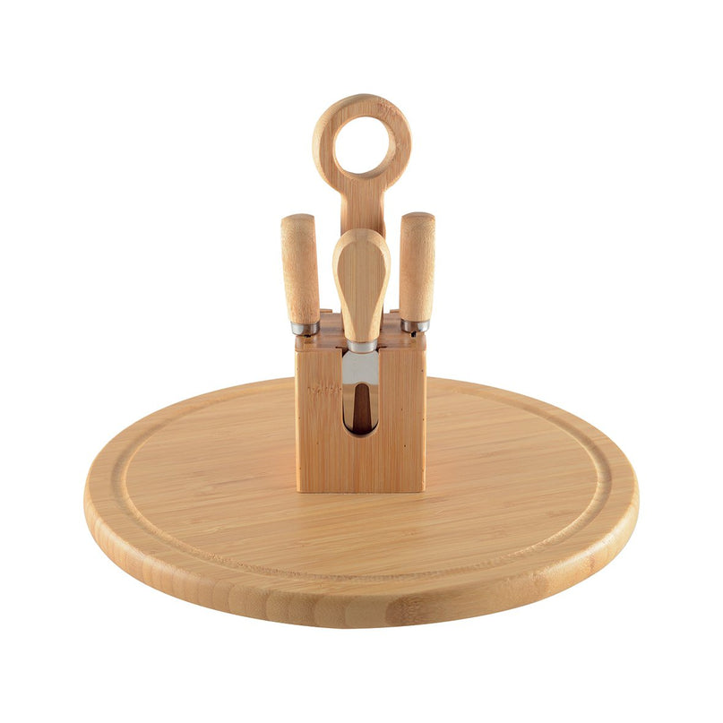 Houten kaaslade draait met 4 kaasgerei