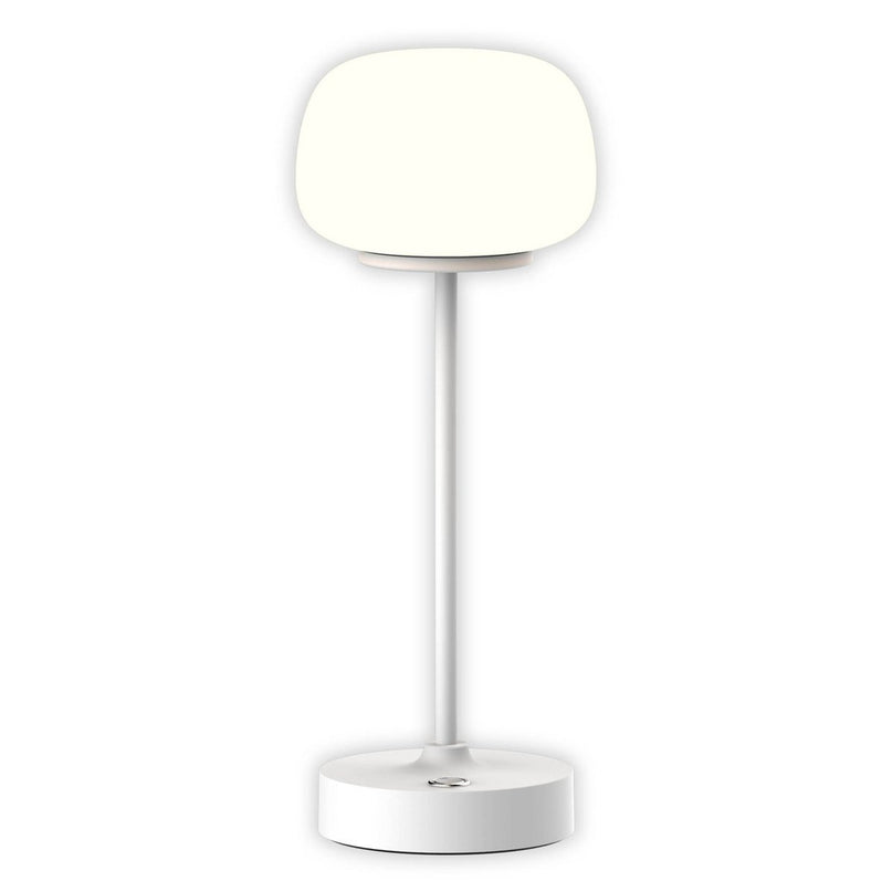 LED -batterij/ tafellamp "Pina" 30 cm hoog, gemaakt van metaal (wit) en glas (wit), geïntegreerde LED's, warm wit