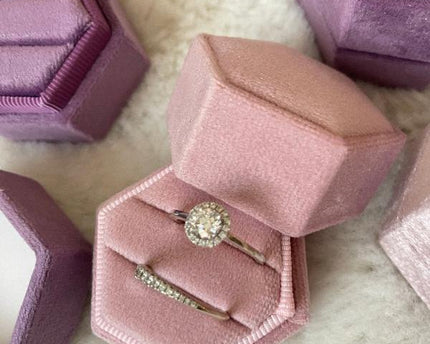 Zeshoek Velvet Wedding Ring Box-Pinky kleuren