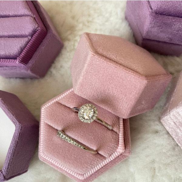 Zeshoek Velvet Wedding Ring Box-Pinky kleuren