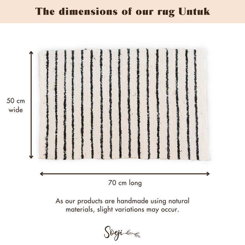 Klein katoenen vloerkleed – gestreept loper – boho vloerkleed zwart wit – zachte bedmat – handgeweven rechthoekig vloerkleed 70x50 cm UNTUK
