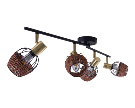 4 plafondlamp "Corbis", metalen plek in zwart en goud, met E14 -aansluiting, voor eetkamer, woonkamer, gang of kantoor, plafondlamp, 78 cm lang