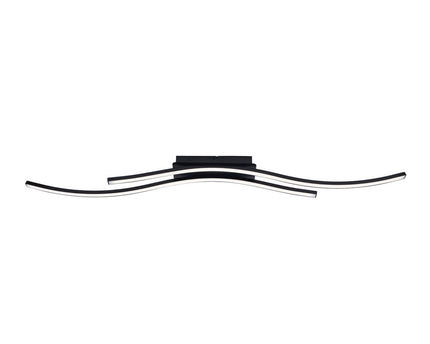 LED -plafondlamp "Onda", plafondlamp gemaakt van metaal en plastic in zwart, met stevig ingebouwde LED's, LED van het plafondlicht, 96 cm lang