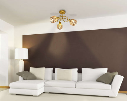 LED-plek met 3 zitplaatsen "Josefa" goud, metalen plafondlamp in goud voor woonkamer, slaapkamer, eetkamer, met E14-aansluiting, voor eetkamer, woonkamer, gang of kantoor, Ø38 cm
