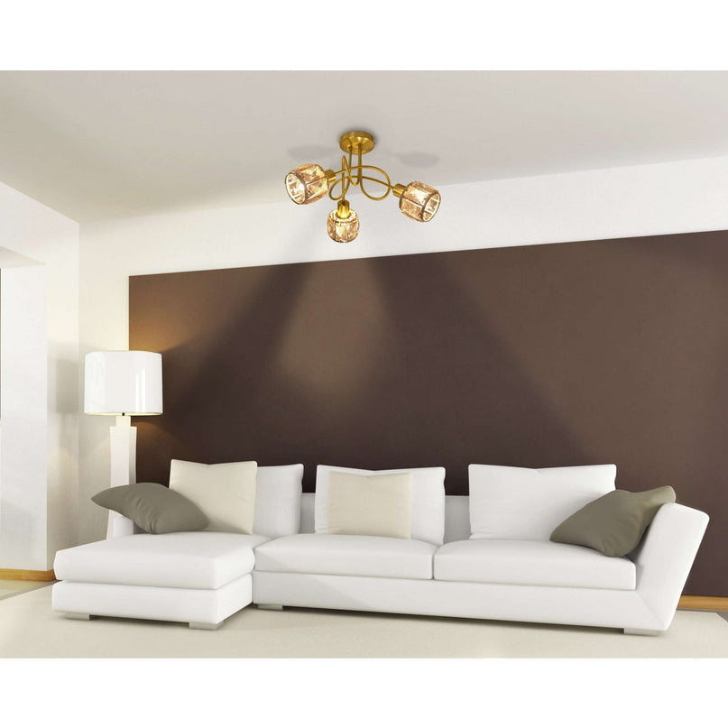 LED-plek met 3 zitplaatsen "Josefa" goud, metalen plafondlamp in goud voor woonkamer, slaapkamer, eetkamer, met E14-aansluiting, voor eetkamer, woonkamer, gang of kantoor, Ø38 cm