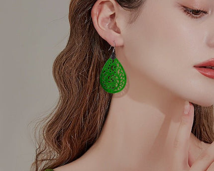Waterdrop Jade oorbellen-Ruyi bloempatroon