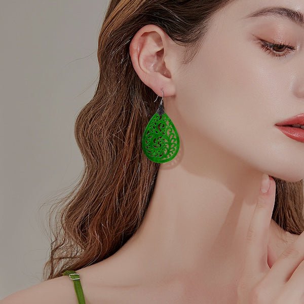 Waterdrop Jade oorbellen-Ruyi bloempatroon