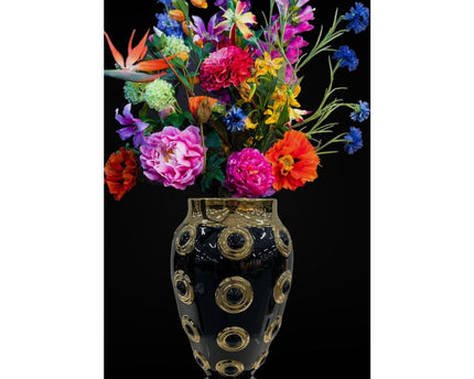Gouden grote vaas met 4 cirkels H46cm (CV11619-17zwart zwart)