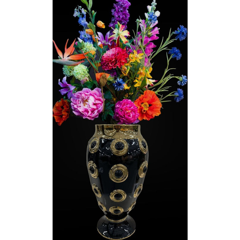Gouden grote vaas met 4 cirkels H46cm (CV11619-17zwart zwart)