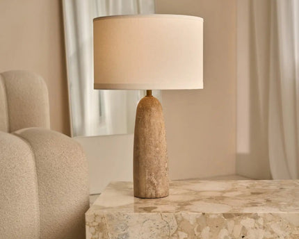 Isla travertijnlamp met katoenen kap – elegant en tijdloos