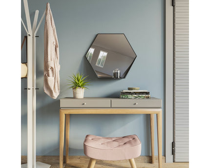 Gorillz Hive Wandspiegel met Plank - Hexagon Spiegel - 60 x 52 cm - Industrieel Zwart