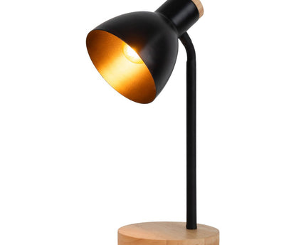 "Marie" bureaulamp gemaakt van metaal en hout, E14, zwart, 36,5 cm hoog